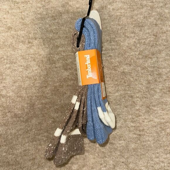 Timberland Ivory Speck BrownβBlue W6.5-9.5 Super Soft Knit Boot Socks Pack of 2 - Picture 8 of 9